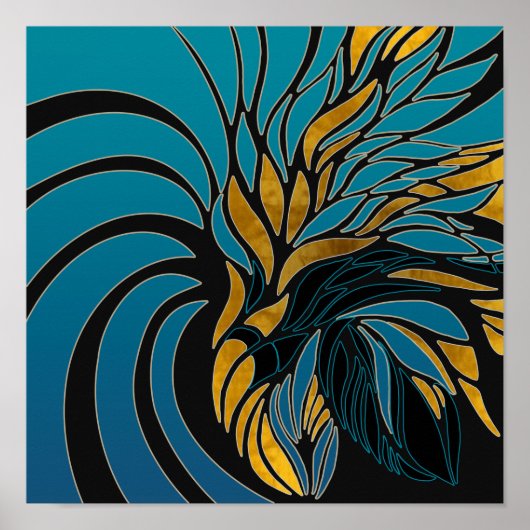 抽象芸術、線、葉、モダンデザイン ポスター (正面)