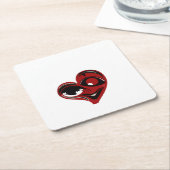 抽象芸術、赤いハート スクエアペーパーコースター (アングル)