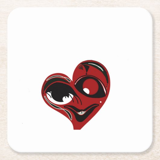 抽象芸術、赤いハート スクエアペーパーコースター (正面)