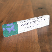 抽象芸術 |青モダン紫の翼 デスクネームプレート (側面)