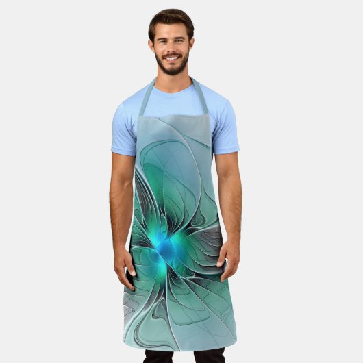 抽象芸術(青、フラクタルアートモダン) エプロン (着用した状態)