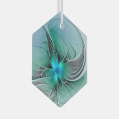 抽象芸術(青、フラクタルアートモダン) ガラスオーナメント (正面右)