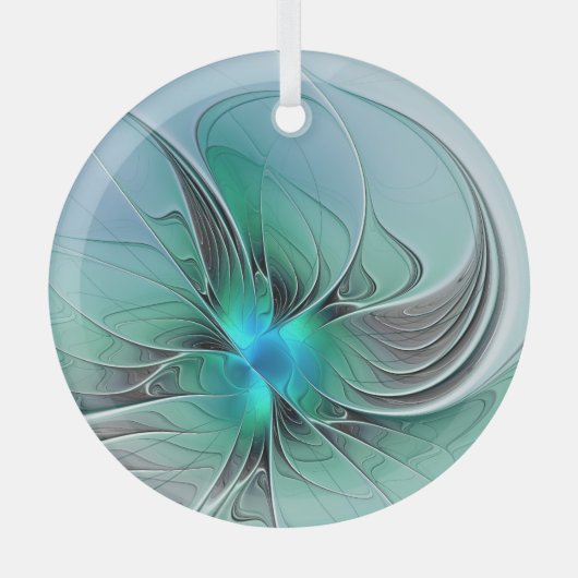 抽象芸術(青、フラクタルアートモダン) ガラスオーナメント (正面)