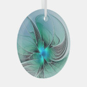 抽象芸術(青、フラクタルアートモダン) ガラスオーナメント (正面右)