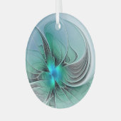 抽象芸術(青、フラクタルアートモダン) ガラスオーナメント (正面左)
