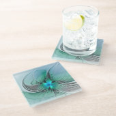 抽象芸術(青、フラクタルアートモダン) ガラスコースター (アングル)