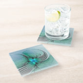 抽象芸術(青、フラクタルアートモダン) ガラスコースター (アングル)