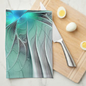 抽象芸術(青、フラクタルアートモダン) キッチンタオル (四つ折り)