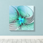 抽象芸術(青、フラクタルアートモダン) キャンバスプリント (インサイチュ (ウッドフロア))