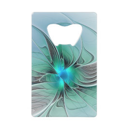 抽象芸術(青、フラクタルアートモダン) クレジットカード栓抜き