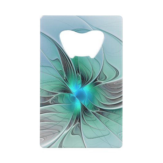 抽象芸術(青、フラクタルアートモダン) クレジットカード栓抜き (正面)