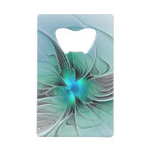 抽象芸術(青、フラクタルアートモダン) クレジットカード栓抜き (裏面)