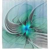 抽象芸術(青、フラクタルアートモダン) シャワーカーテン (正面)