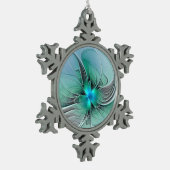 抽象芸術(青、フラクタルアートモダン) スノーフレークピューターオーナメント (左)