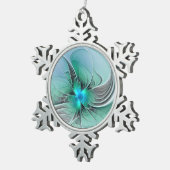 抽象芸術(青、フラクタルアートモダン) スノーフレークピューターオーナメント (右)