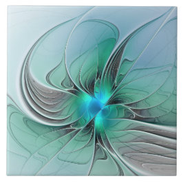 抽象芸術(青、フラクタルアートモダン) タイル