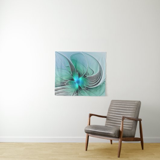 抽象芸術(青、フラクタルアートモダン) タペストリー (インサイチュ(横))