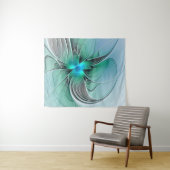 抽象芸術(青、フラクタルアートモダン) タペストリー (インサイチュ(横))