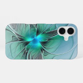 抽象芸術(青、フラクタルアートモダン) iPhone 16ケース (裏面横)