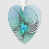 抽象芸術(青、フラクタルモダンアートハート) オーナメント (正面)