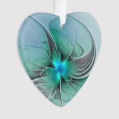 抽象芸術(青、フラクタルモダンアートハート) オーナメント (正面)