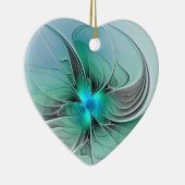 抽象芸術(青、フラクタルモダンアートハート) セラミックオーナメント (右)