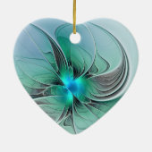 抽象芸術(青、フラクタルモダンアートハート) セラミックオーナメント (裏面)