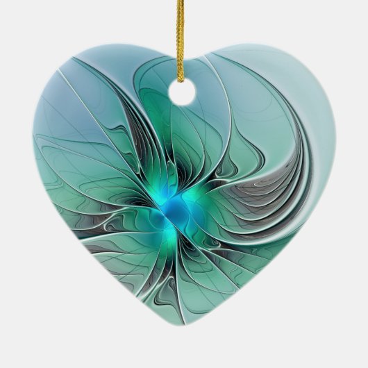 抽象芸術(青、フラクタルモダンアートハート) セラミックオーナメント (裏面)