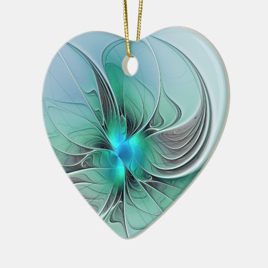 抽象芸術(青、フラクタルモダンアートハート) セラミックオーナメント (左)