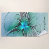 抽象芸術(青、フラクタルモダンアート名) ビーチタオル (正面)