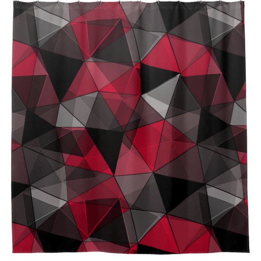 抽象芸術，黒と赤，三角形，幾何学的，黒 シャワーカーテン (正面)