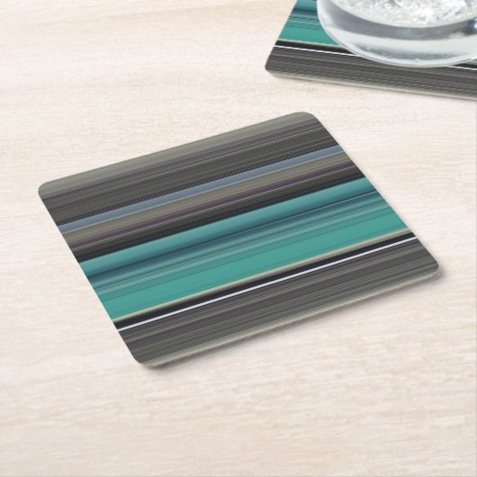 抽象芸術#1:ティール（緑がかった色）とグレー スクエアペーパーコースター (アングル)