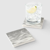 抽象芸術#3：シルバーグレーきらめく ストーンコースター (横)