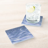 抽象芸術#3：パウダーブルーきらめく ガラスコースター (アングル)