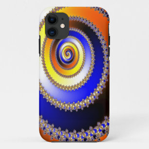 抽象芸術- Fractal Spiral blue yellow iPhone 11 ケース