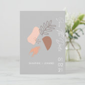 抽象芸術Bohoスクリプト日付を保存フォトグレーミュート 招待状 (スタンド正面)