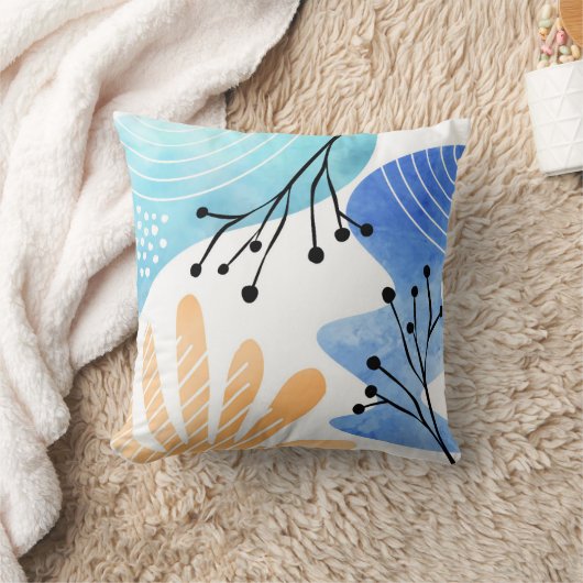 抽象芸術Boho Blob形状リーフのアウトライン クッション (ブランケット)