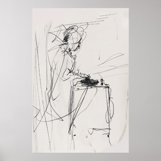 抽象芸術DJポートレートヴィンテージスケッチ – Premium ポスター (正面)