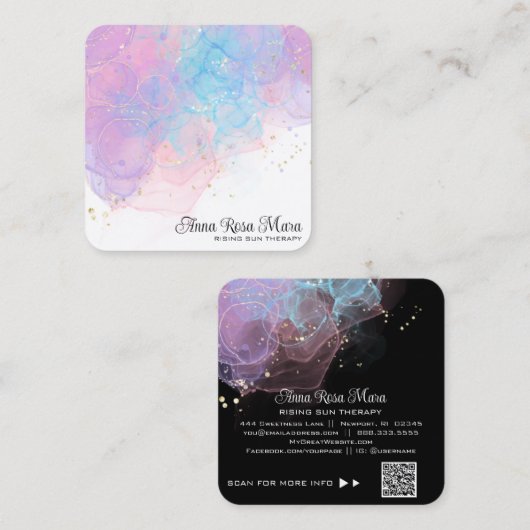 *~*抽象芸術Ethereal AP46マジカルグリッターQRロゴ スクエア名刺 (正面/裏面)