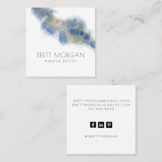 抽象芸術Ethereal Blue Water Colorメイクアップアーティスト スクエア名刺 (正面/裏面)