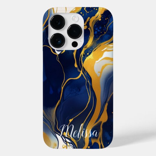 抽象芸術Fluid Navy Blue金ゴールドパーソナライズ名 Case-Mate iPhoneケース (裏面)
