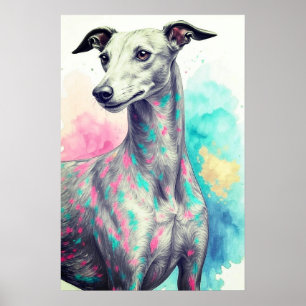 抽象芸術Greyhound Draw 鮮やか with Colorsカスタム ポスター