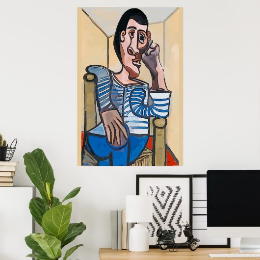 抽象芸術Man on Cell Phone、編集文字 ポスター (ホームオフィス)