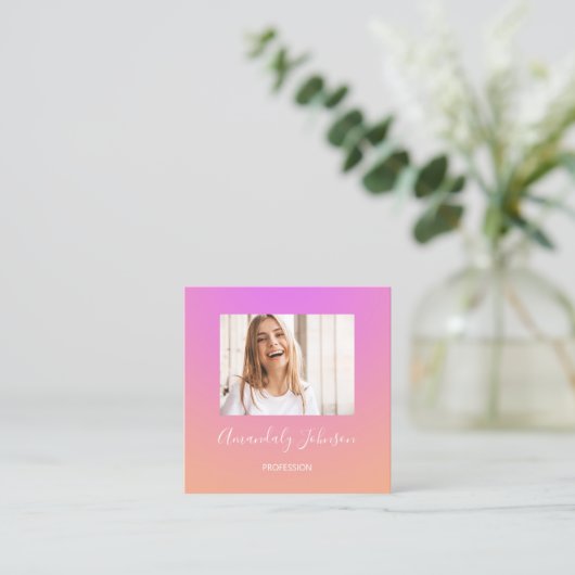 抽象芸術OMBREピンクオンブレカスタムフォトピンク スクエア名刺 (スタンド正面)