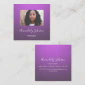 抽象芸術OMBREピンクオンブレカスタムーフォトパープル スクエア名刺 (正面/裏面)
