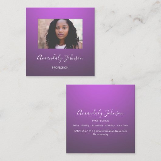 抽象芸術OMBREピンクオンブレカスタムーフォトパープル スクエア名刺 (正面/裏面)