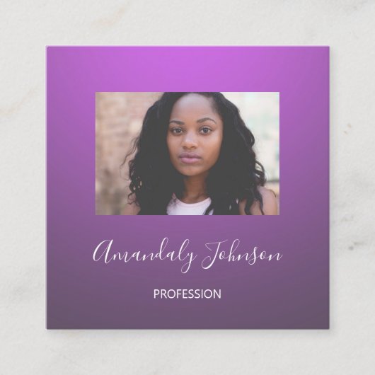 抽象芸術OMBREピンクオンブレカスタムーフォトパープル スクエア名刺 (正面)