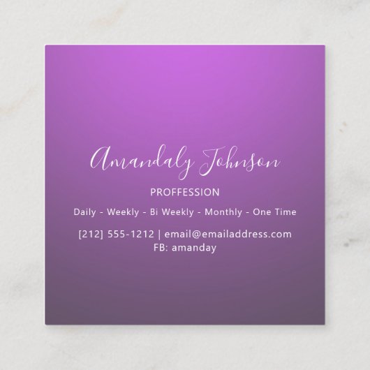 抽象芸術OMBREピンクオンブレカスタムーフォトパープル スクエア名刺 (裏面)