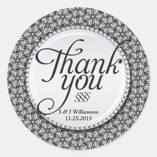 抽象芸術Tribal Black & White Thank You Stickers ラウンドシール (正面)