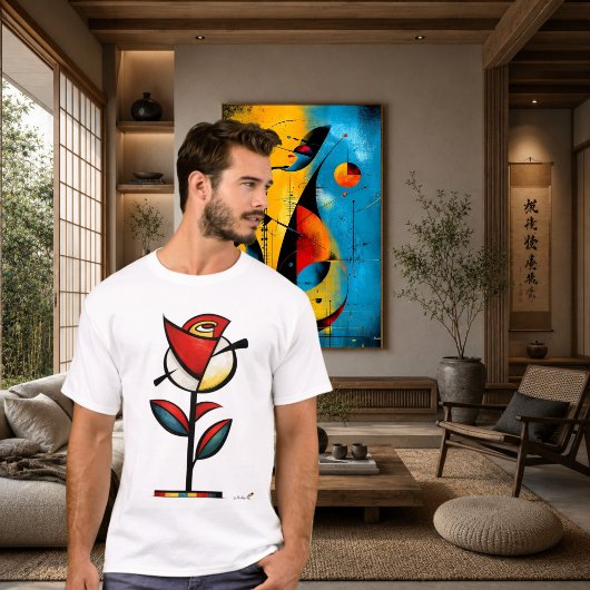 抽象表現主義のバラ モダンフローラルアート Tシャツ